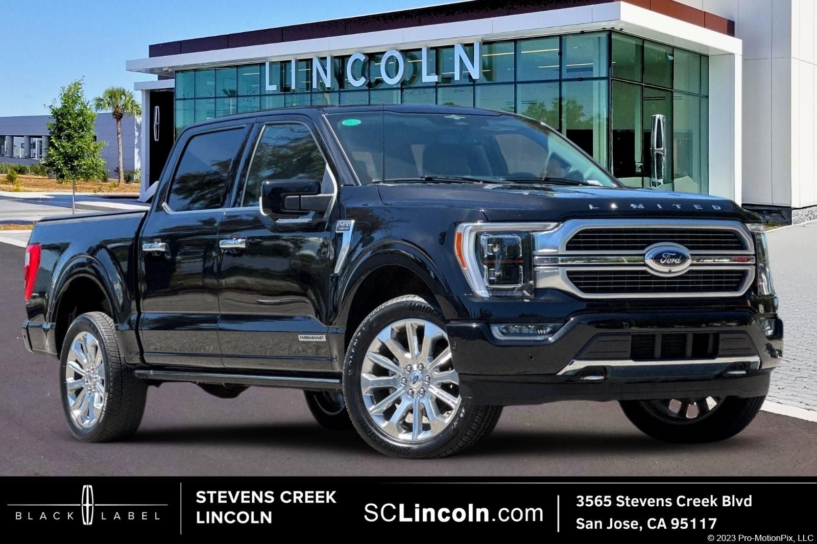2023 Ford F-150 Limited in Black Metallic — front three-quarter view