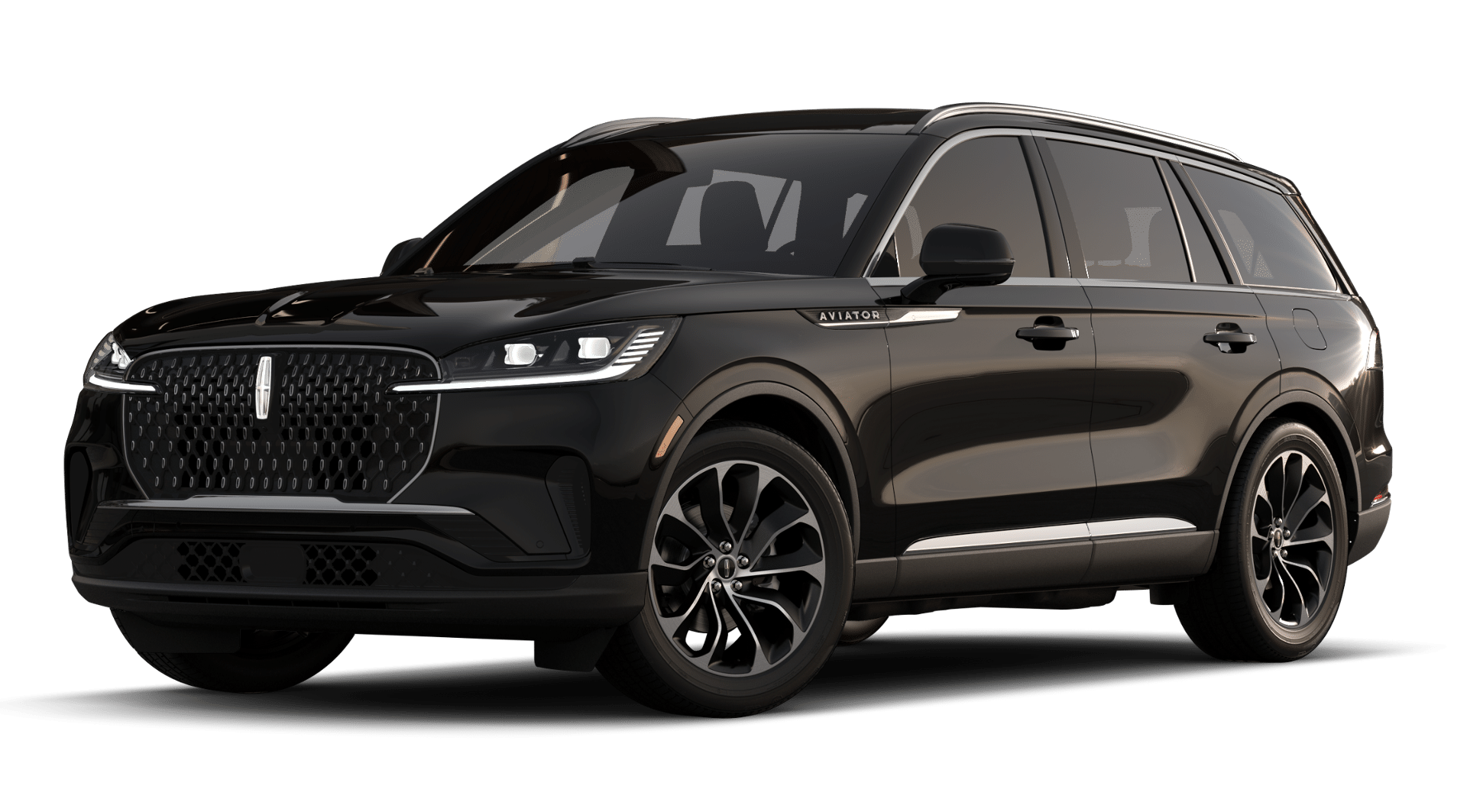 2026 Lincoln Aviator Reserve in Infinite Black Metallic Clearcoat — front three-quarter view