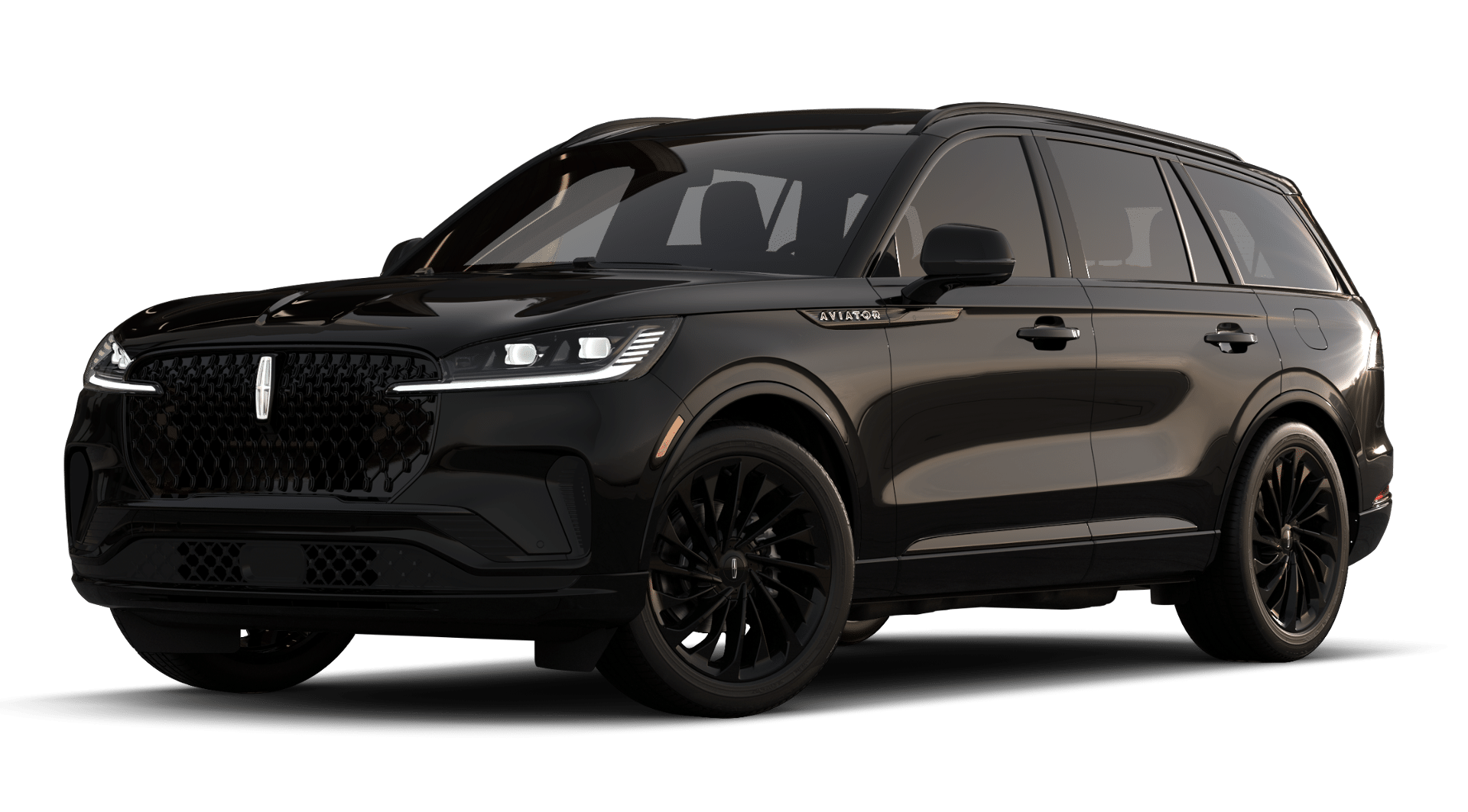 2026 Lincoln Aviator Reserve in Infinite Black Metallic Clearcoat — front three-quarter view