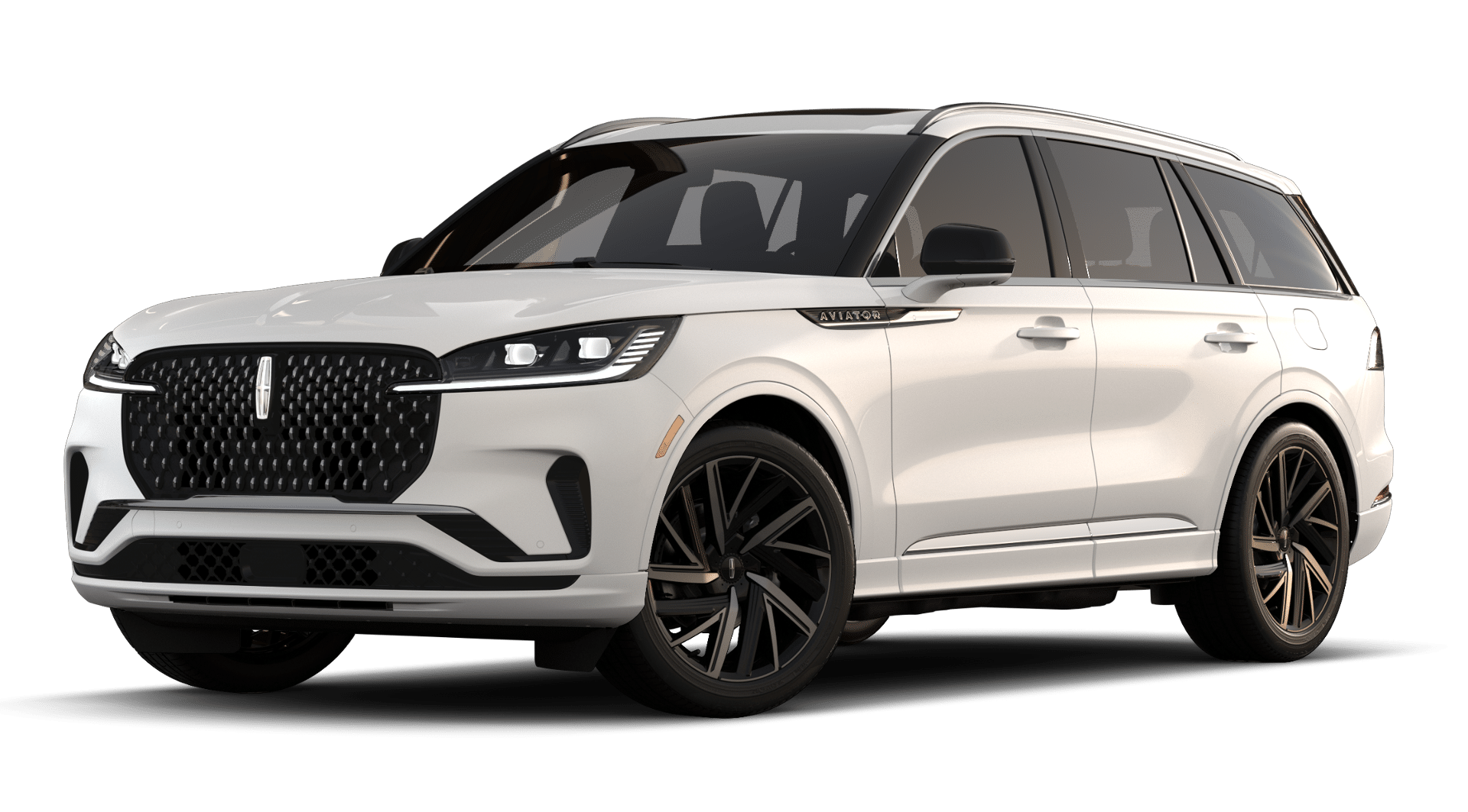2026 Lincoln Aviator Black Label in Pristine White Metallic Tri-Coat — front three-quarter view