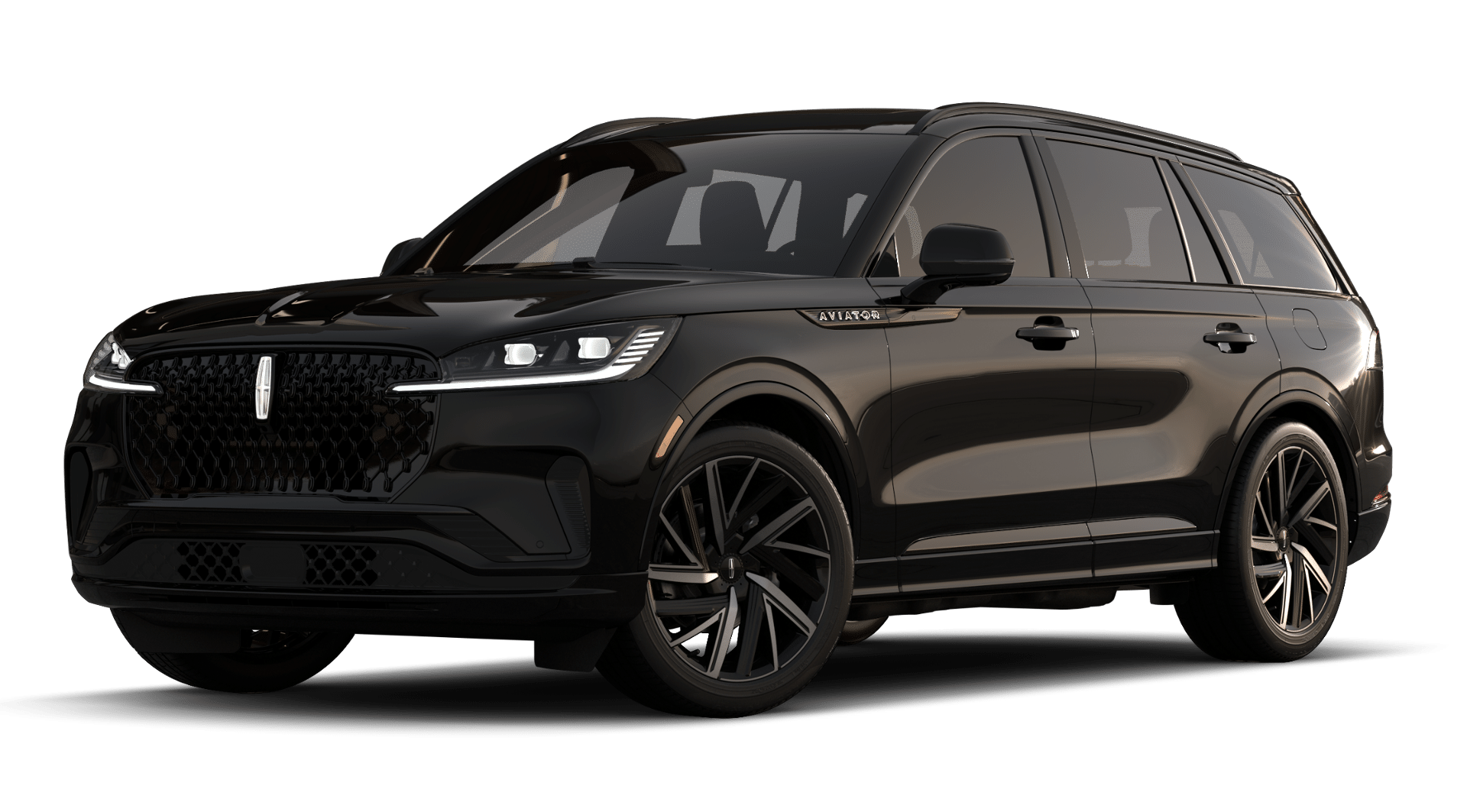 2026 Lincoln Aviator Black Label in Infinite Black Metallic Clearcoat — front three-quarter view
